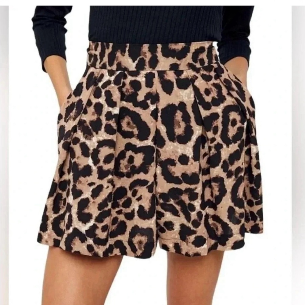 Leopard Print Paper Bag Shorts
